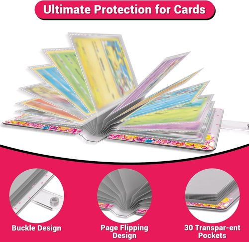 Skiennix Transparent Pink Card Binder - Cute Trading Card Holder for Kids | Holds 60 Cards, Ideal Gift for Ages 3-10
