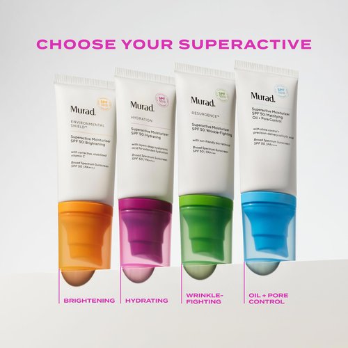 Murad Superactive Hydrating Moisturizer SPF 50 - Dewy Hydration Facial Suncreen Supercharged with Hyaluronic Acid For Plump and Bouncy Skin - 1.7FL Oz