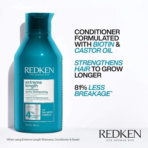 Redken Extreme Length Biotin Conditioner - Promotes Healthy Hair Growth & Strengthens Damaged Hair, 33.8 Fl Oz