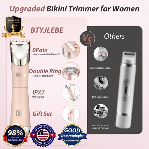BTYJLEBE Dual Head Bikini Trimmer for Women 5-in-1 【IPX7 Waterproof】 Electric Razors 【German-TXO-Technology】-Painless-Blade Body Shaver for Pubic Hair Underarm Leg Arm Body Face (Peach)