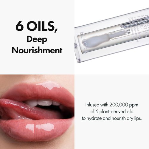 ELROEL Blanc Essential Lip Oil - 50HR Hydrating & Moisturizing Lip Gloss with 6 Botanical Extracts - Lightweight Clear Essence 0.15 fl oz (#01 Pure Lychee)