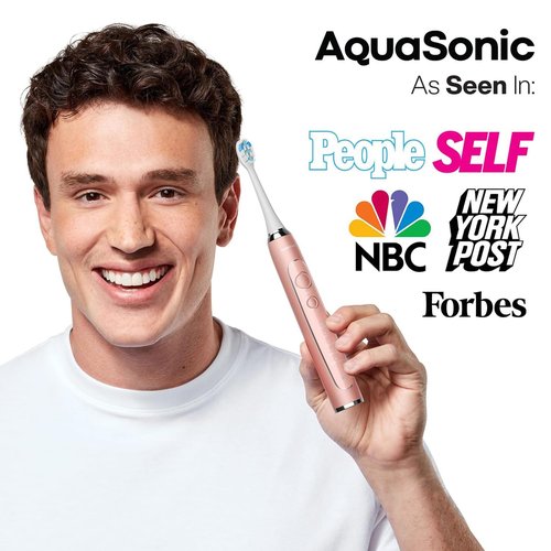 Aquasonic Vibe Series PRO – Ultra-Whitening Electric Toothbrush – 5 Modes & Smart Timers – UV Sanitizing Base – ADA Accepted (Satin Rose Gold)