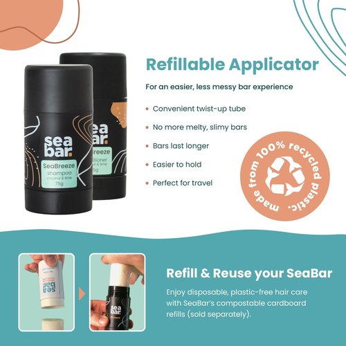 SeaBar Shampoo and Conditioner Bar Set with Refillable Applicator - Salon-Quality Cleanse & Condition – Volume & Soft, Manageable Lengths - Sulfate & Silicone-Free, TSA-Friendly - Coconut & Lime