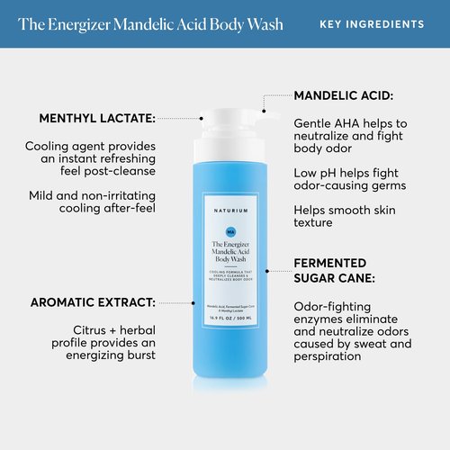 Naturium The Energizer Body Wash, Cooling & Refreshing Formula with Mandelic Acid, Deeply Cleanses & Neutralizes Body Odor, 16.9 oz