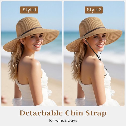 Sun Hats for Women - UPF 50+ Straw Beach Hat with Wide Brim for Summer Travel