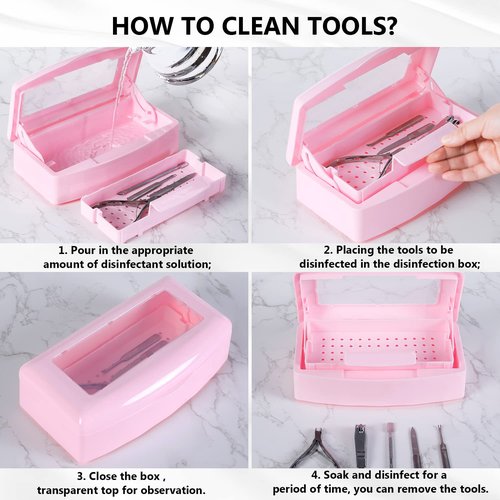 Machine-Ya Plastic Sterilizing Tray,Sterilization Box,Nail Art Tool Sterilizer Tray, Sterilizer Tray Box Nail Art Salon Sterilizing Too（Pink）