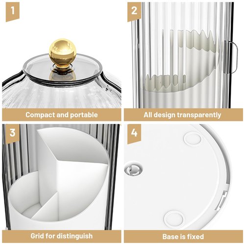 Ezebesta 1PCS Makeup Brush Holder Organizer with Clear Lid 360 Rotating Sliding Opening Dustproof Brushes Container for Vanity