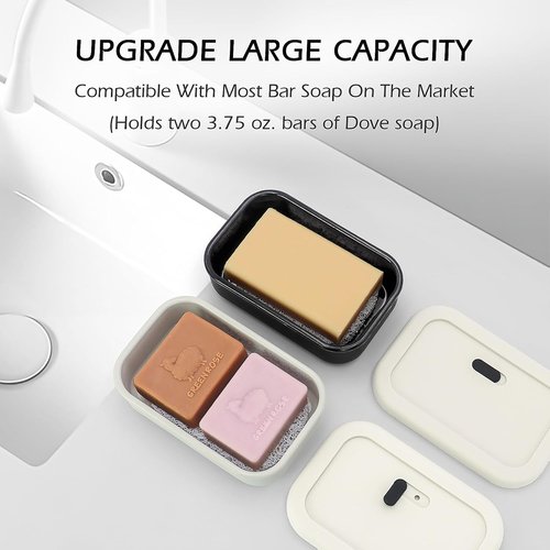 AIDIMMING Travel Soap Case - Enhanced Leak Proof Shatterproof Silicone Holder for Shampoo Bars | Offwhite