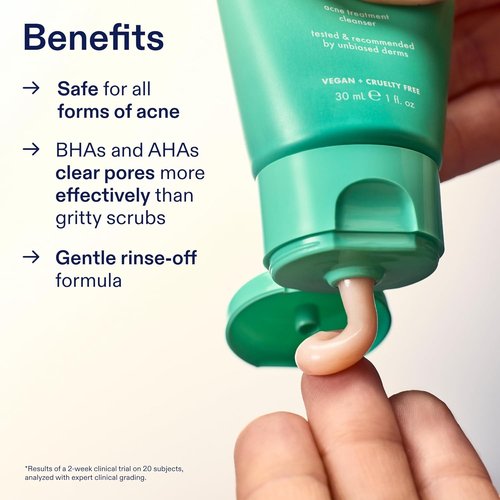 Skinfix 2% BHA Cleanser - Clears Acne Blemishes & Blackheads - 1 oz - Fragrance-Free, Vegan & Cruelty-Free