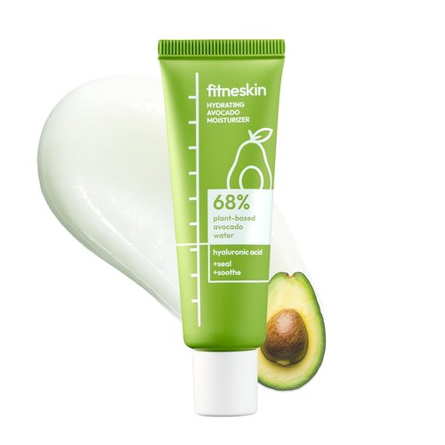 fitneskin Hydrating Avocado Moisturizer, 1.7 Fl Oz (50ml) – Avocado Fruit Water + Hyaluronic Acid, Vitamin B3 & Pro-Vitamin B5 – Creamy-Soft Barrier Hydration, Fragrance-Free, Vegan Korean Skincare