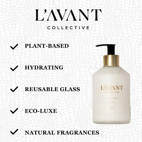 L'AVANT Collective Luxury Hand Lotion & Refill Bundle Fresh Linen | High Performing with Aloe Leaf Juice Notes of Bamboo, Ylang Ylang, Jasmine, Geranium, Sage Reusable Glass Bottle Home Decor Gifts