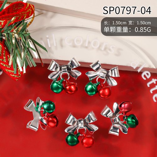 40Pcs Christmas Bell Nail Charms Gold Silver Bell Xmas Nail Charms for Acrylic Nails Red Green Alloy Bell Nail Gems and Charms Nail Jewelry for Women DIY Manicure Accessories