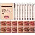 Skiennix Matte Velvet Lip Liner Set - 12 Highly Pigmented, Long-Lasting Waterproof Pencils in Natural Nude Brown