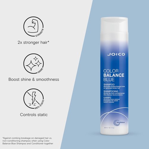 Joico Color Balance Blue Shampoo - Eliminate Brassy Tones & Boost Shine for Lightened Brown Hair | With Rosehip Oil & Green Tea Extract