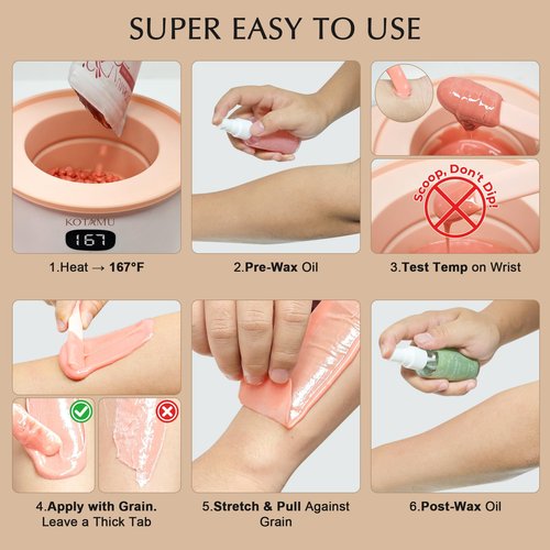 KOTAMU Waxing Kit for Women & Men, Wax Warmer for Hair Removal, Digital Wax Kit with Silicone Pot，Ideal for Face Eyebrow Arm Legs Armpit &Sensitive Skin, Pink Waxing Machine for Home Salon Use