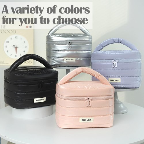 erised's bifrost Cute Large Capacity Makeup/Cosmetic/Toiletry Quilted Bag for Women&Girls/Travel Case/Zipper Organizer Bag/Down Jacket Waterproof Fabric/Wide Open