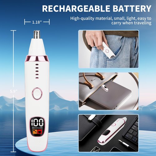 Mendaping 2025 Rechargeable Nose and Ear Hair Trimmer with LED Dispaly for Women Men,4 in 1 Painless Eyebrow & Facial Hair Trimmer with Powerful Motor,Ladies Wet & Dry Electric Razor (White)