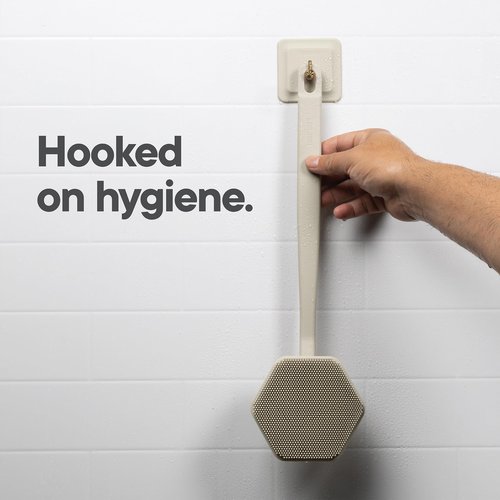 TOOLETRIES Silicone Back Scrubber with Hook - Exfoliating Shower Brush, Back Washer for Men, Durable Back Brush with Long Handle - Long Lasting Bath & Shower Accessories - Sand