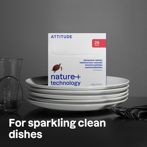 ATTITUDE Dishwasher Pods - Plant-Based Vegan Detergent Tablets | Phosphate-Free, Unscented, 26 Count