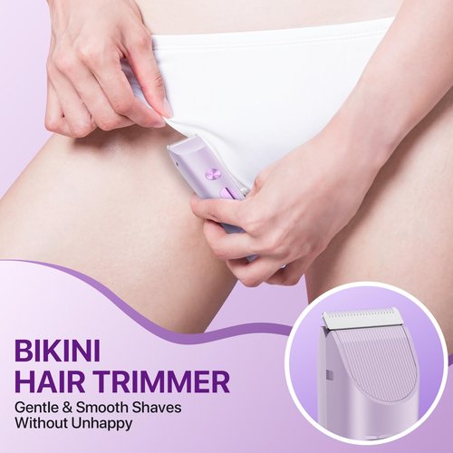 Bikini Trimmer for Women, Painless Electric Razor Remover for Leg, Body, Armpit & Facial Hair, Rechargeable Cordless IPX7 Waterproof Shaver with Ceramic Blade, Easy Cleaning, USB Charging, Purple