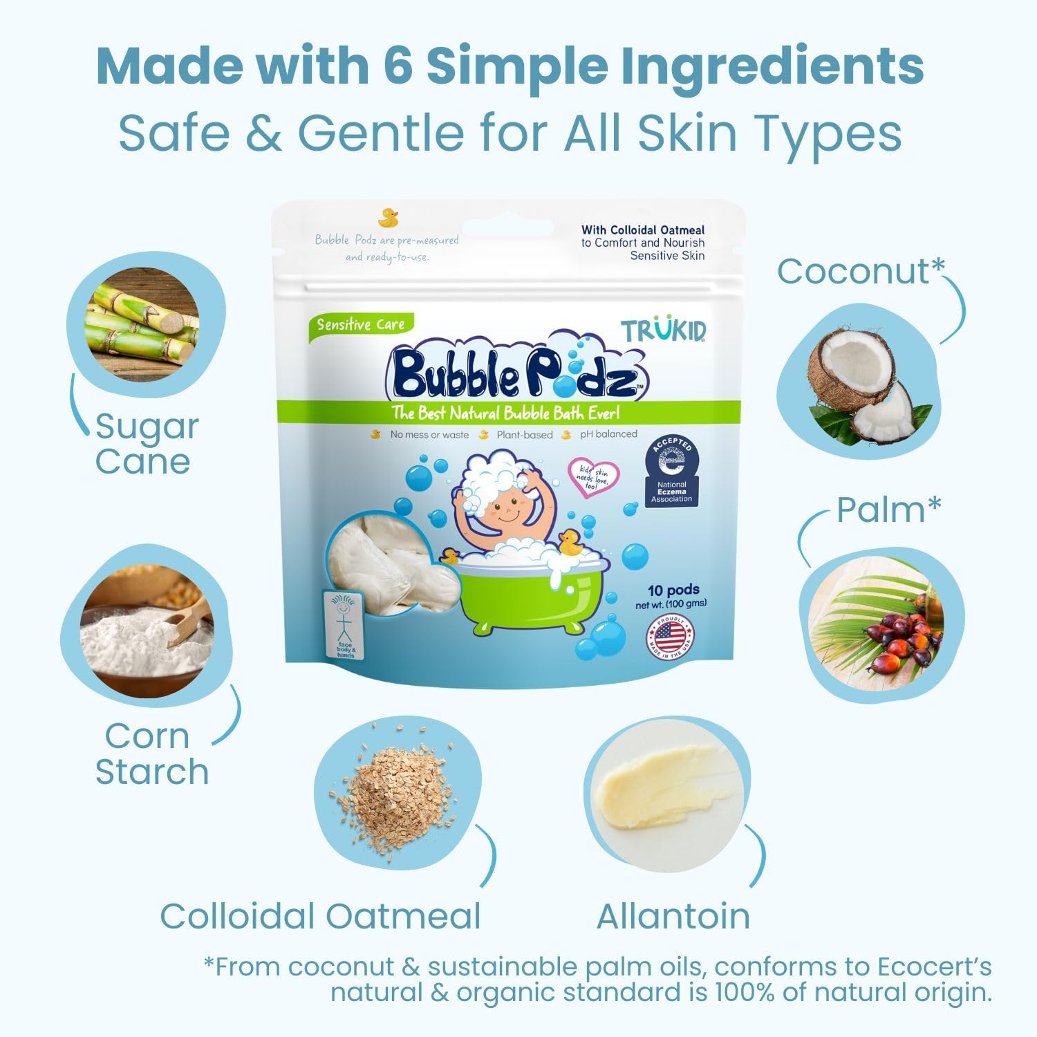 TruKid Bubble Podz | Gentle Bubble Bath for Kids & Toddlers - Eczema-Friendly, pH Balanced, 24 Podz