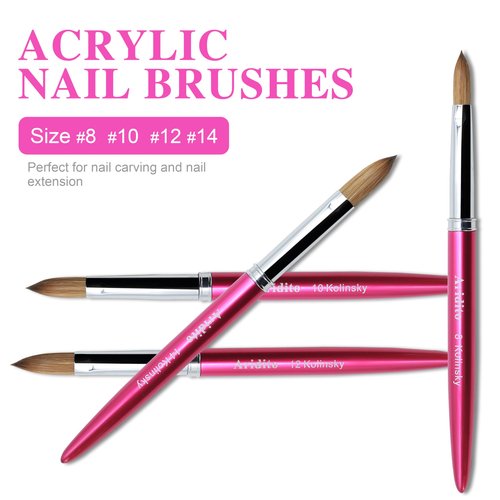 Aridito 100% Kolinsky Hair Acrylic Nail Brush for Acrylic Powder- Flat Shape Rose red Handle With Cap Professional Manicure Pedicure (#8)