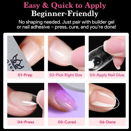 Qiek Extra Short Almond False Nail Tips, 15 Sizes 510 PCS Clear Soft Press On Fake Nail Pre-shaped Half Matte Full Cover Gel Nail Tips Extensions Thick Long Lasting for DIY Beginners & Salon Manicure