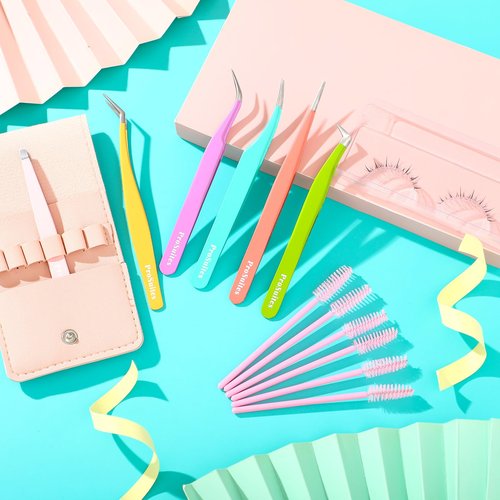 6pcs Eyelash Tweezers Lash Extension Tweezers for False Lashes,Christmas Gifts Eyelash Tweezers for Lash Clusters Metal Lashtweezers Stocking Stuffers with Lash Applicator Tool