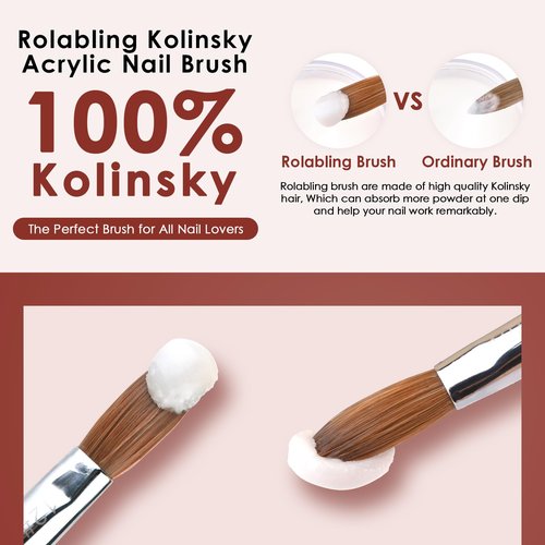 Rolabling Acrylic Nail Brush Red Wooden Kolinsky Nail Brush Spiral Pattern Handle Nail Brushes for Acrylic Application Extension 3D Carving Manicure Tool for Salon or DIY at Home (6#)