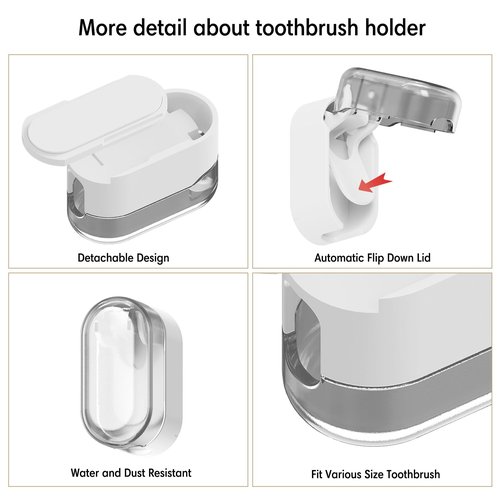 BALUCA 3 PCS Travel Toothbrush Head Covers Caps, Tooth Brush Protector Case Wall Mounted Hanging Rack Organizer for Travel, Camping, Bathroom, School, Business (Grey)