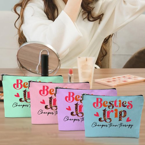 4 Pcs Bestie Trip Makeup Bag Funny Girls Trip Favors Girls Weekend Bestie Gifts Summer Vacation Birthday Christmas Graduation Cosmetic Bag Bachelorette Party Friendship Gifts for Women BFF Bride