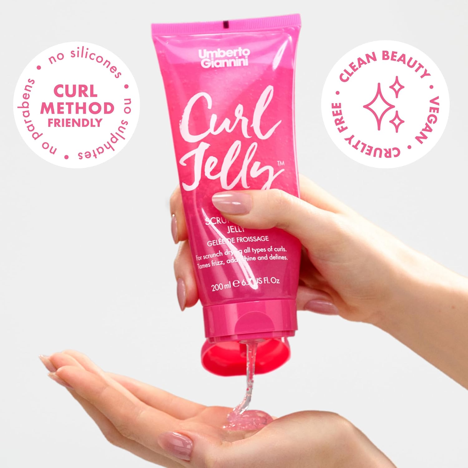 Umberto Giannini Curl Jelly - Frizz Control Scrunching Gel for Curly, Wavy & Coily Hair | 6.7 fl Oz - Vegan & Cruelty-Free