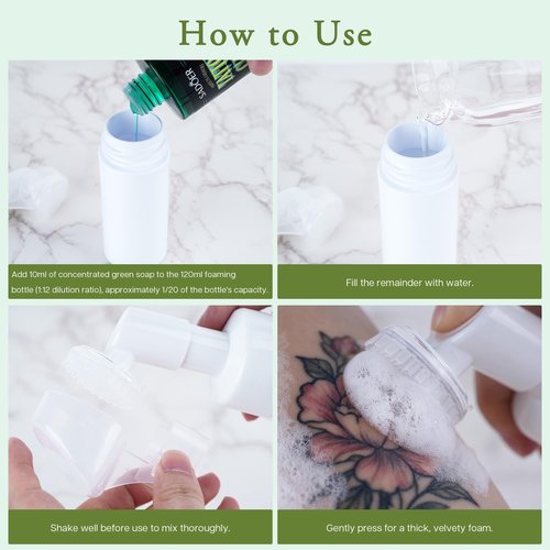 Olephira Ultra-Concentrated Tattoo Green Soap 10oz with Foaming Bottle 120ml, Clean Skin Equipment,1:10 Dilution Tattoo Soap Supplies for Tattoos Piercings