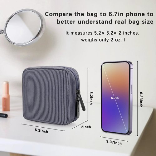 JINSI Small Makeup Bag Corduroy Travel Cosmetic Bag, Cute Stripe Make up Organizer Case with Wide-Open, Zipper Pouch Purse Storage Bag for Women Girls (Small Black-2pcs)