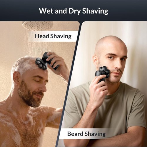 7D Arc Magnetic Head Shaver by [Brand Name] - Waterproof 5-in-1 Electric Razor & Grooming Kit, Black