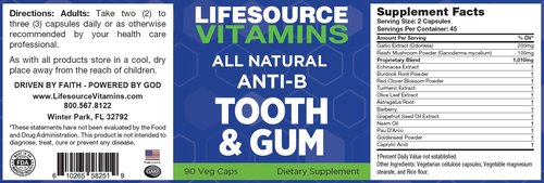LifeSourceVitamins Tooth & Gum - Anti-B - Support - 90 Caps - Proprietary Formula - LVs, 1 Count (Pack of 1)
