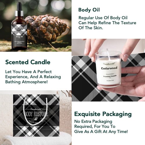 Skiennix Men's Spa Gift Set - Cedarwood Bath & Body Care Kit | 12-Piece Home Spa Essentials for Men