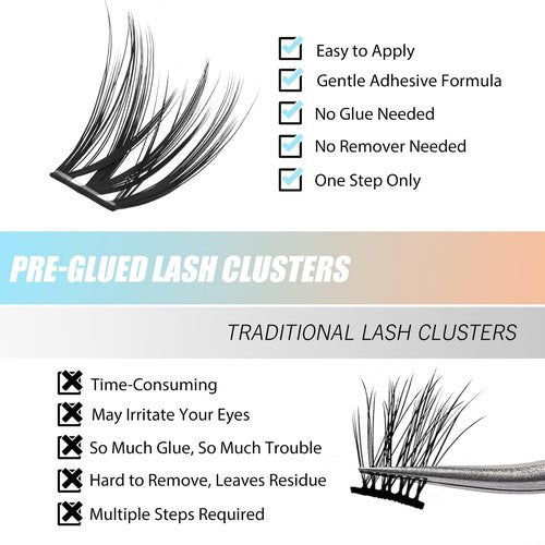 Madam Fifi 156 PCS Self-Adhesive Lash Clusters – No Glue Needed, Sticky Strip Individual Lashes for DIY Lash Extensions, Natural Look, Super Hold