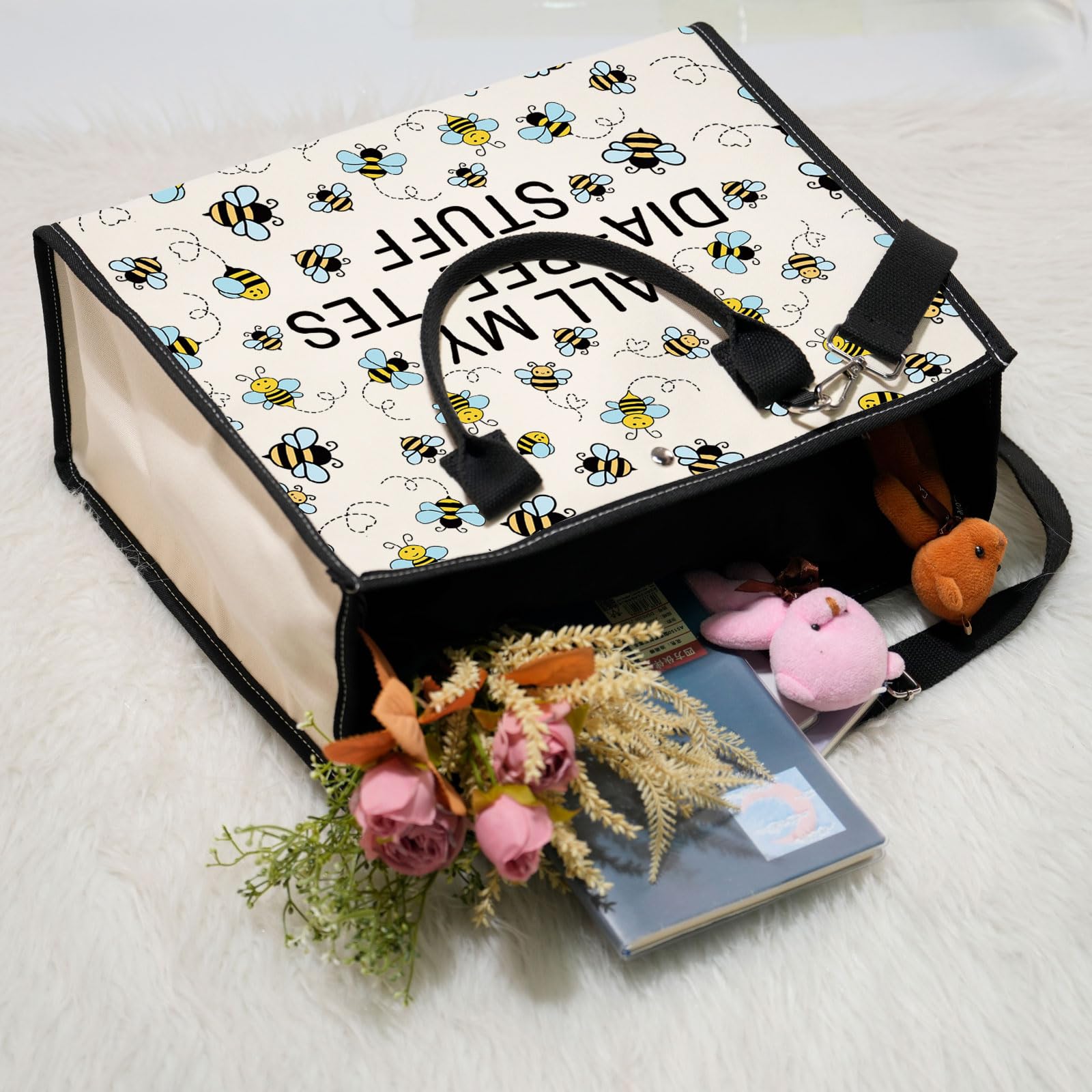 XYANFA Bee Diabetes Bag Type 1 Type 2 Diabetic Medical Bag Supply Storage Organization All My Diabeetes Stuff (Dia- Bee- Tes Stuff TOTE BAG2)