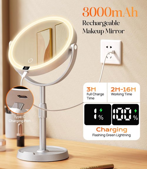 Gospire Plastic Frame 8" Lighted Makeup Mirror with Lights and Magnification, 20X Magnifying Mirror with Light for Makeup Desk, Height Adjustable and Digital Display, Shaving Mirror for Bathroom
