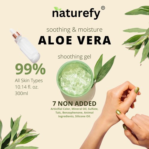 Naturefy Aloe Vera Gel | 100% Pure & Organic | Farm Fresh Aloe Vera Pulp Extract with Jojoba Oil, Glycerine & Vitamin E | Hydrating, Soothing & Skin Repair Gel for Face, Hair & Body | 10.14 fl.oz.