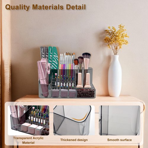 ANRUI Nail Drill Holder, 28 Holes Nail Drill Machine & Bits Storage Box, Acrylic Nail Drill Bit Holder, Professional Nail Drill Organizer Box for Manicure Tools - Grey