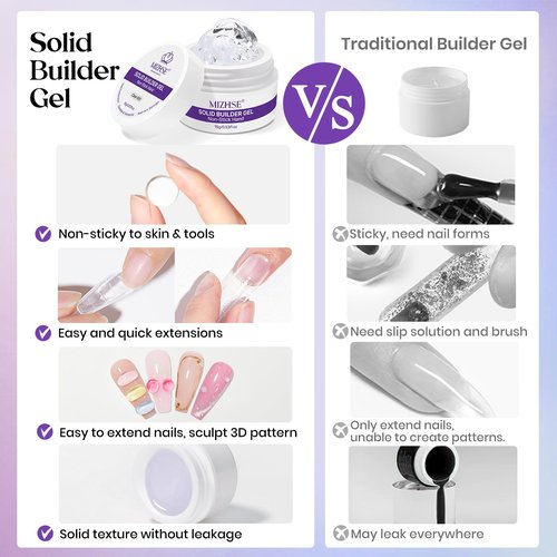 MIZHSE Solid Builder Gel for Nails, Non-Sticky Clear and White 3D Nail Art, Sculpting Building Hard Gel with Dual Form Silicone Pen for Carving Patterns Decoration Nail Art Manicure Home DIY