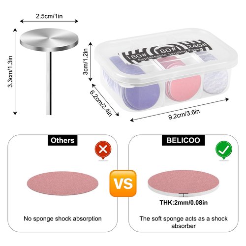 BELICOO 120 Pcs Sanding Paper Disc w/ 2 Metal Bit, 80/120/180/240 Grit Round Pedicure Replacement Sanding Discs for Electric Nail File Bits, Foot File Sandpaper Discs for Dead Skin Foot Callus Remover