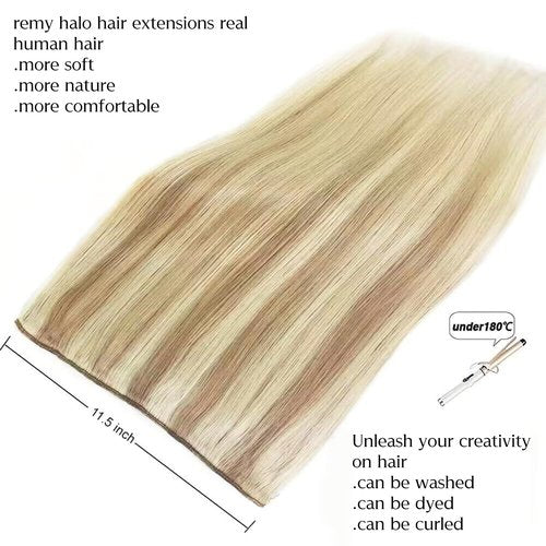 14 Inch Hair Extensions - Light Blonde to 613 Blonde Straight Human Hair With Transparent Fish Line Invisible Hairpiece - Hidden Wire