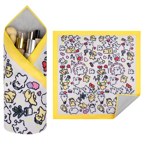 Junesters XL Large Size 21.65×21.65 inch Self-Adhesive Magic Cloth Makeup Bag, Makeup Organizer Bag, Fashionable Camera Lens Bag, Portable Travel Cosmetic Bags, Girl&Teen Gifts Trendy Stuff (Puppies)