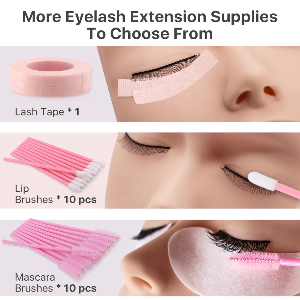 Vznffur Lash Kit for Beginners, Eyelash Extension Kit with Eye Lash Mannequin Head, Eyelash Extension Glue, Remover Cream, Tweezers for Practice Training