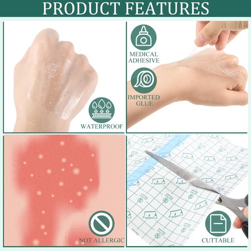 BBTO 200 Pcs Transparent Stretch Adhesive Bandage Waterproof Clear Patches Cover Protective Shower Film Wrap (2,4,6,8inch)