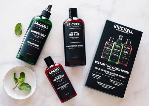 Brickell Men's Daily Face Cleanse - Oily Skin Gel Wash, Alcohol-Free Toner & Moisturizer | Natural & Organic