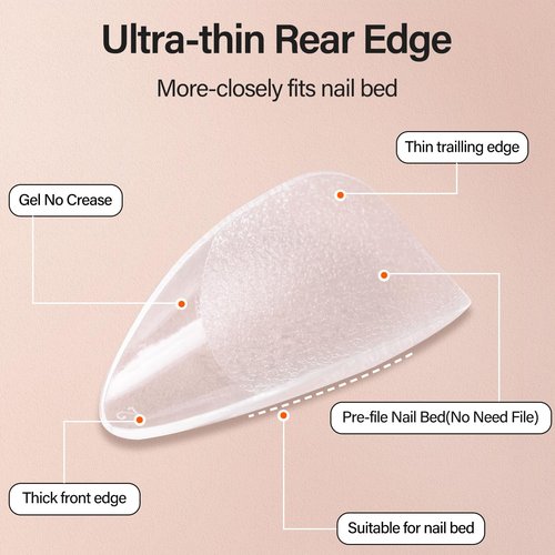 Misssix Short Almond Gel x Nail Tips Kit, 504Pcs Pre Etched Clear Fake Nails, Full Cover False Nail 9-in-1 Gel Glue and Portable Mini U V Nail Lamp for Women 12 Sizes